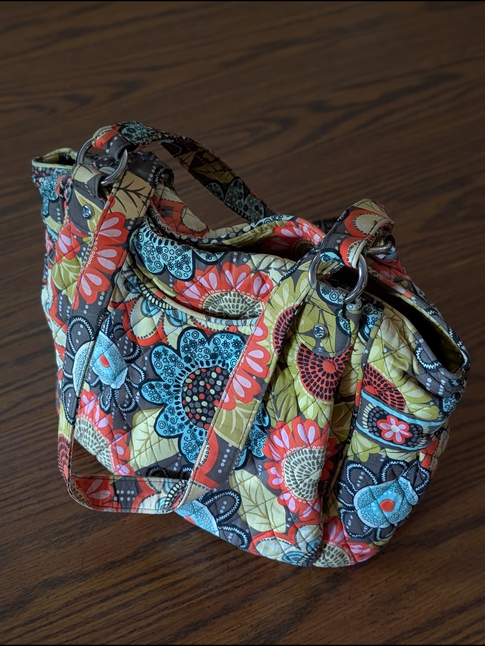 Vera Bradley Quilted Floral Shoulder Bag in Coral, Aqua, Olive, Brown